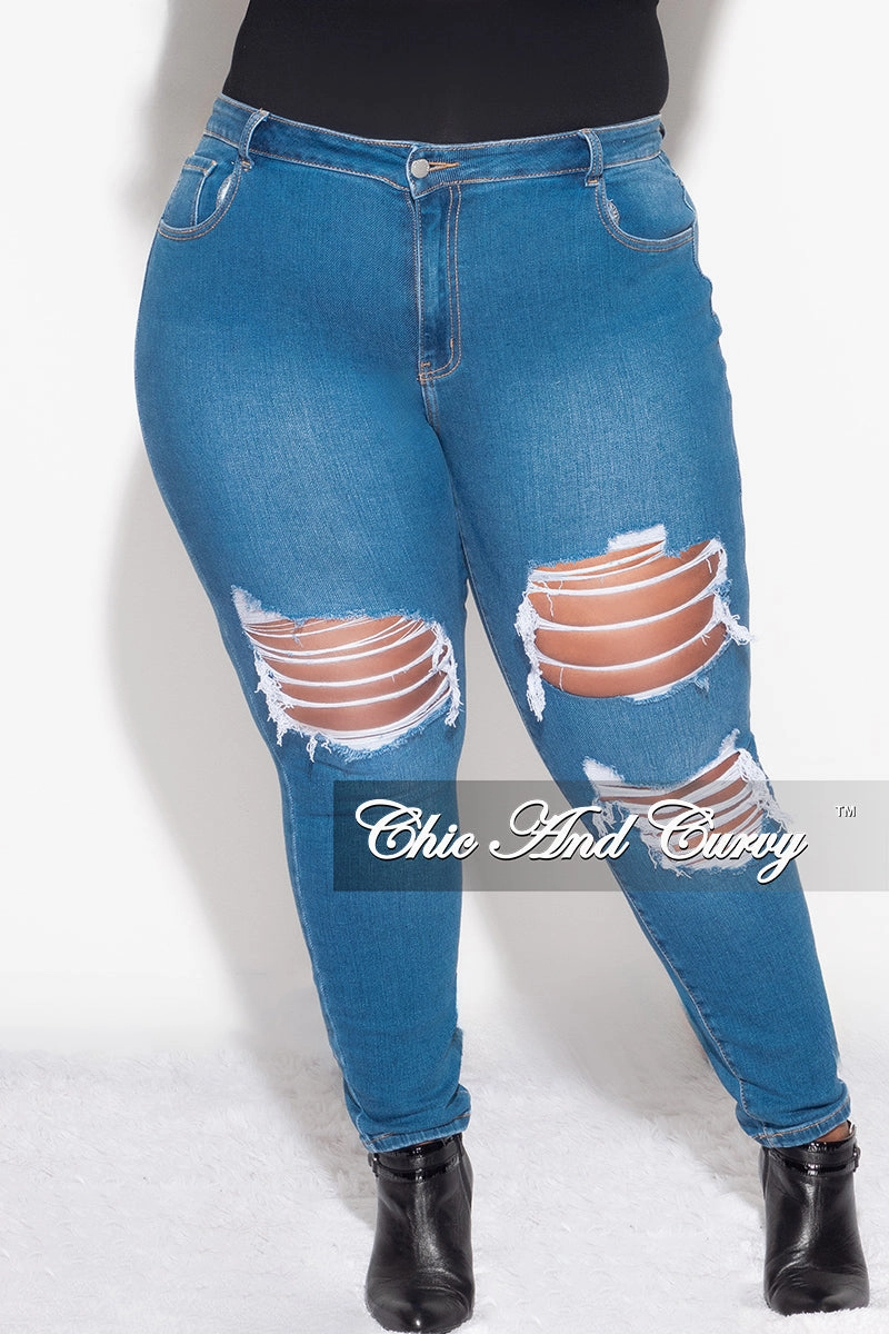 Final Sale Plus Size Distressed Jeans in Denim slim fit