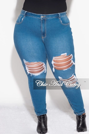 Final Sale Plus Size Distressed Jeans in Denim slim fit