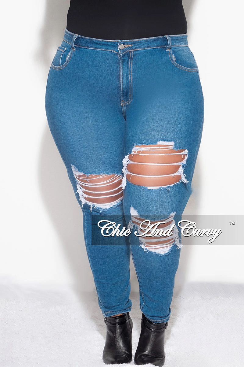 Final Sale Plus Size Distressed Jeans in Denim Tight Waist Layered Protection