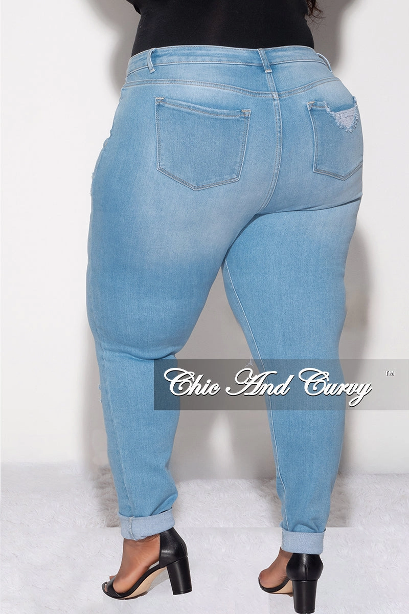 Stay Comfortable Final Sale Plus Size Distressed Jeans in Light Denim