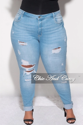 Final Sale Plus Size Distressed Jeans in Light Denim Comfort Flex Comfortable Look Wear