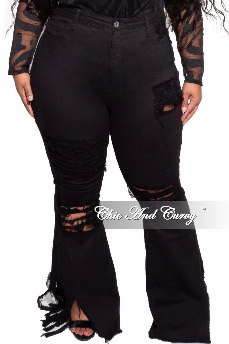 All Purpose Fit Final Sale Plus Size Distressed Wide Leg Denim Jeans in Black