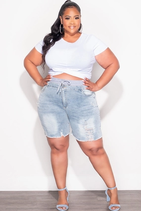 Breathable Comfort Tough Materials Final Sale Plus Size Double Waist Shorts in Denim and Grey