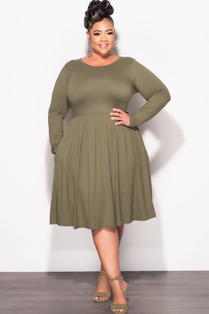 Lightweight Flex Move Comfort Final Sale Plus Size Dress with Pockets in Olive Green