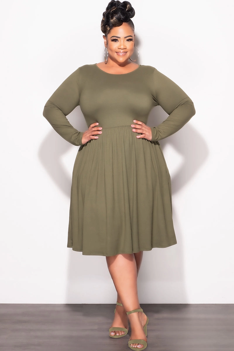 Final Sale Plus Size Dress with Pockets in Olive Green Lightweight insulation Comfortable Fashion