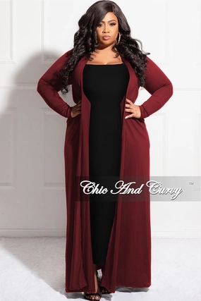 Cozy Movement Final Sale Plus Size Duster in Burgundy