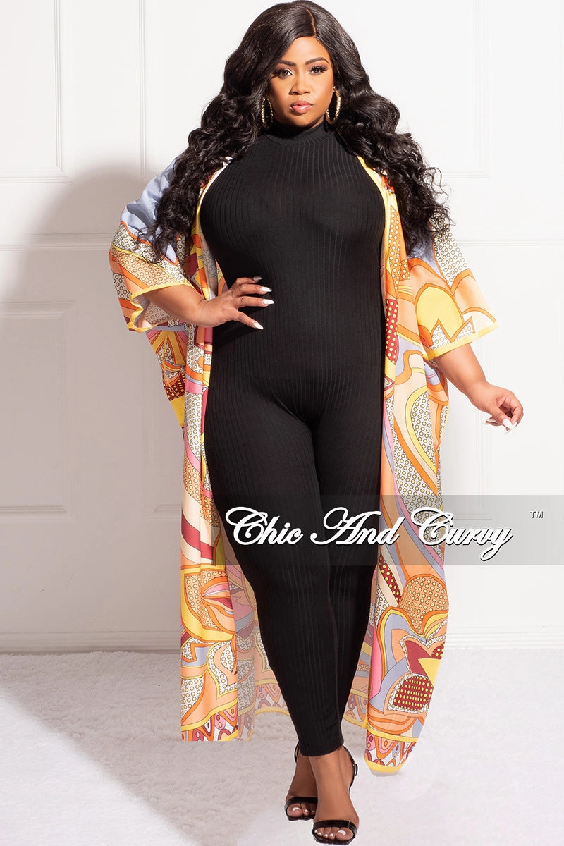 Pull-on style Final Sale Plus Size Duster In Orange Multi Color Design Print