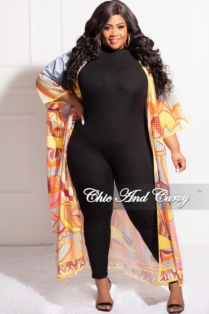 Final Sale Plus Size Duster In Orange Multi Color Design Print Core Support Back pockets