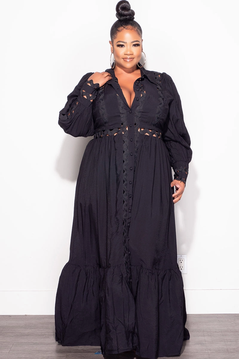 Final Sale Plus Size Eyelet Maxi  Dress in Black Effortless Fit