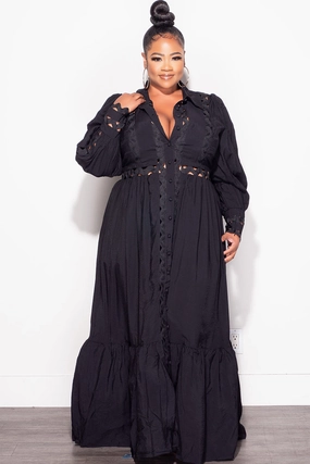 Final Sale Plus Size Eyelet Maxi  Dress in Black Effortless Fit