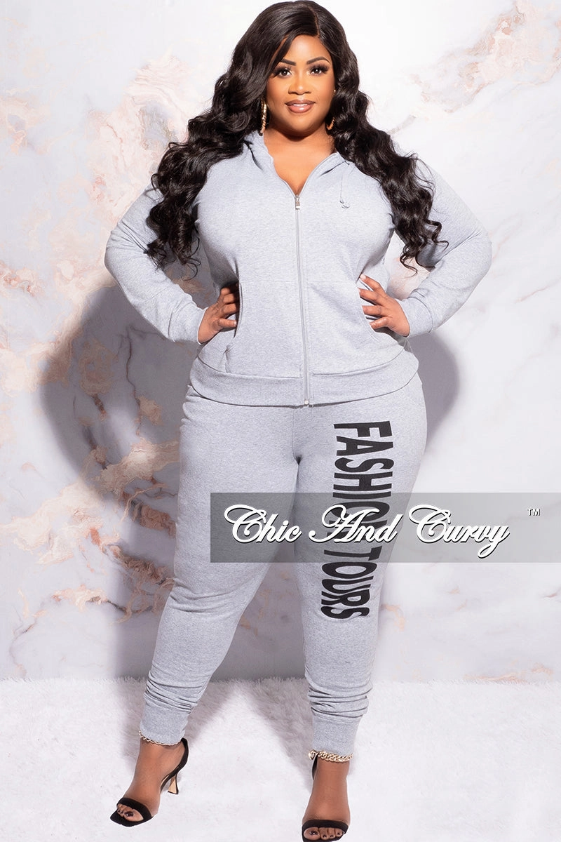 Eco Friendly Dyeing Quick Fit Final Sale Plus Size Fashion Tours Hooded Jogging Set in Grey
