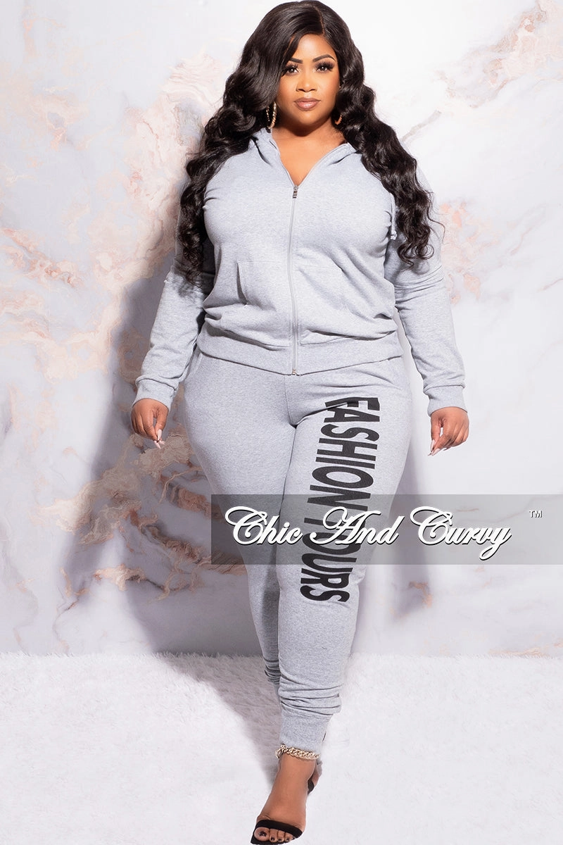 Final Sale Plus Size Fashion Tours Hooded Jogging Set in Grey Flexible Gusset Design Slim Look