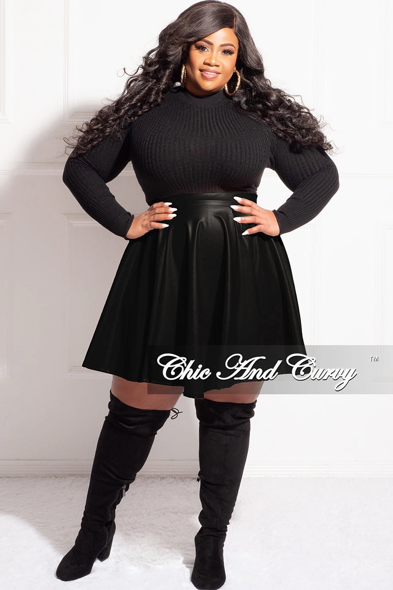 Final Sale Plus Size Faux Leather Skirt in Black Soft Waistband Seam-Free