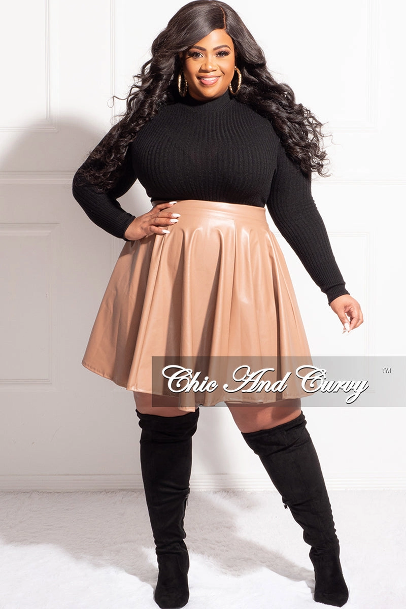 Final Sale Plus Size Faux Leather Skirt in Camel Wide fit Mid Rise
