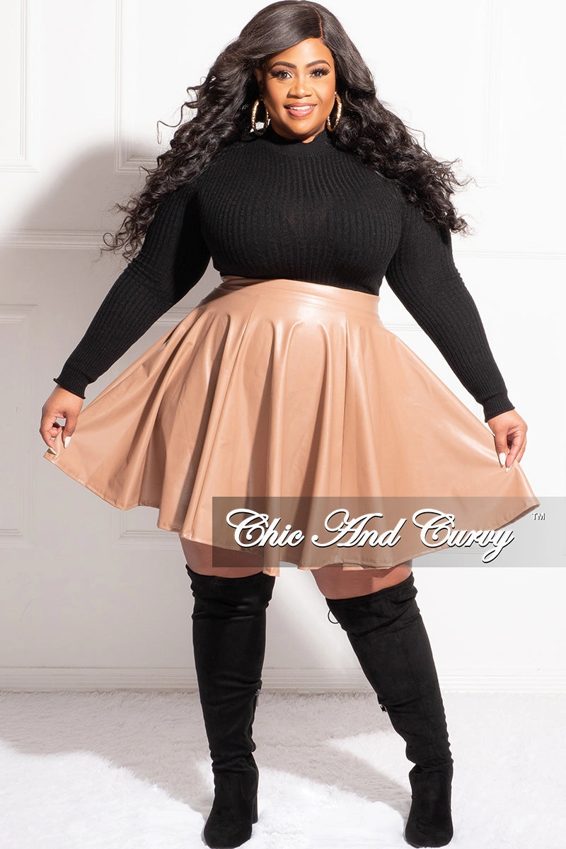 Final Sale Plus Size Faux Leather Skirt in Camel Perfect Layer LightweightDesign