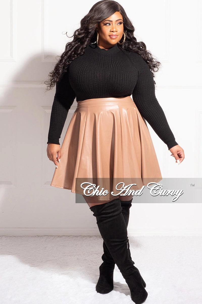 Final Sale Plus Size Faux Leather Skirt in Camel Minimal Cut