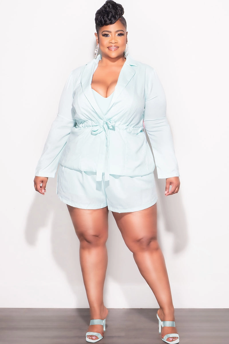 clean look No Gap Waistband Final Sale Plus Size Faux Linen 2pc Short Set in Mint