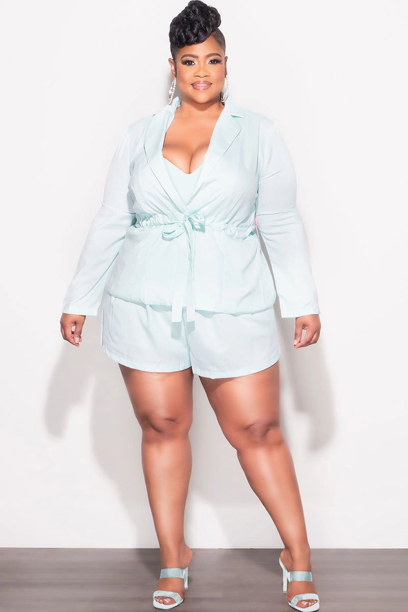 Secure fit Trendy Layering Final Sale Plus Size Faux Linen 2pc Short Set in Mint