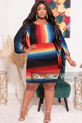 Final Sale Plus Size Faux Wrap BodyCon with Waist Tie and Ruched Sides in Multi Color Print Lightweight Fabric Full Motion
