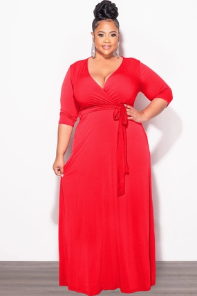 Eco Friendly Fabric WaterRepellent Final Sale Plus Size Faux Wrap Dress in Red
