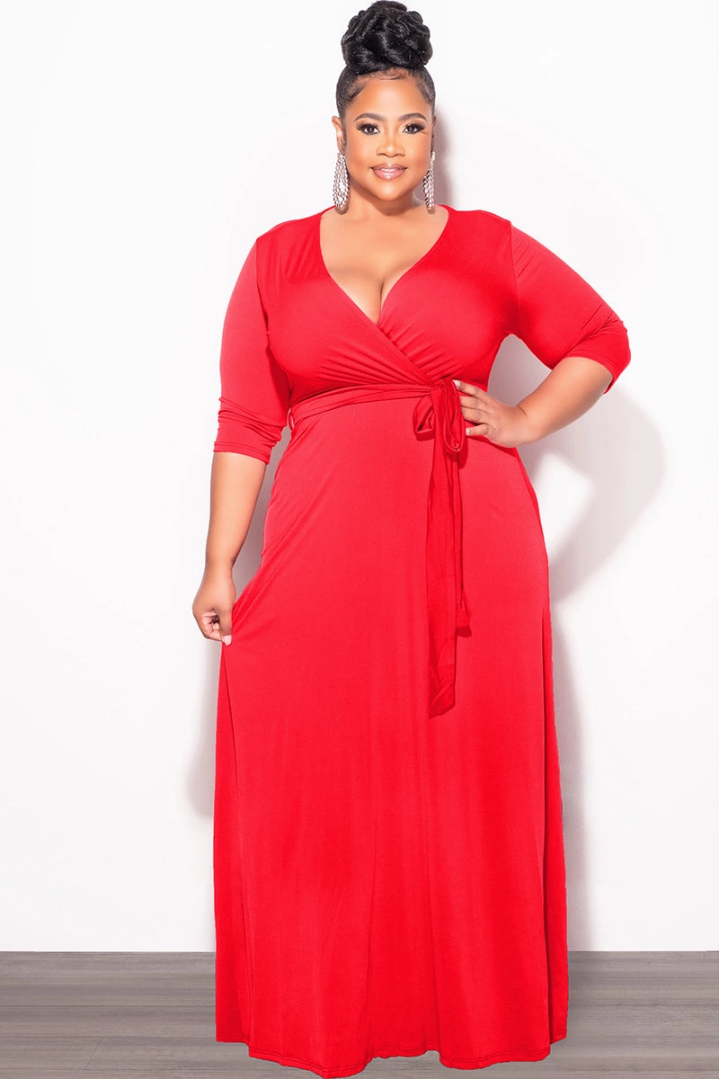 Eco Friendly Fabric WaterRepellent Final Sale Plus Size Faux Wrap Dress in Red