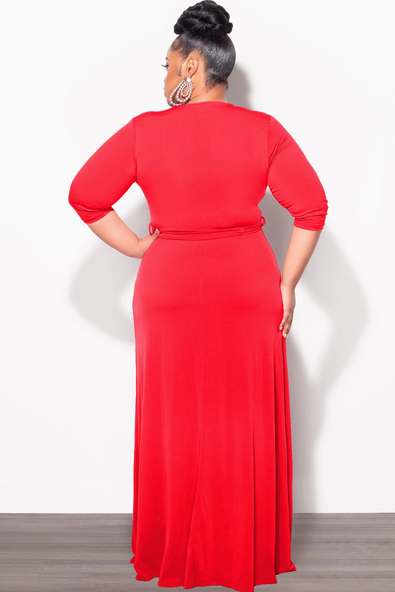 Final Sale Plus Size Faux Wrap Dress in Red All terrain