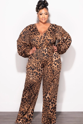 ripstop fabric Active Design Final Sale Plus Size Faux Wrap Jumpsuit with Tie in Animal Print