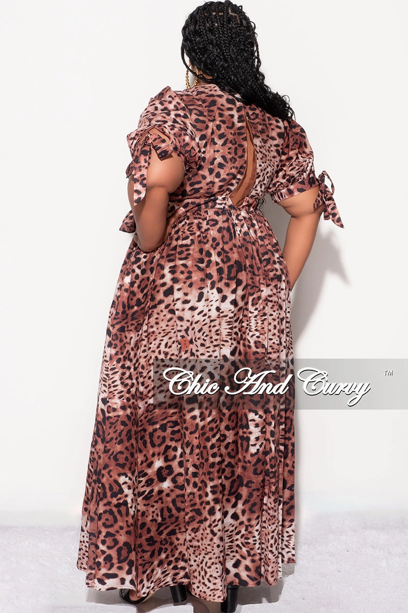 Durable Hemming Cozy Waist Final Sale Plus Size Faux Wrap Playsuit Maxi Dress with Train in Animal Print