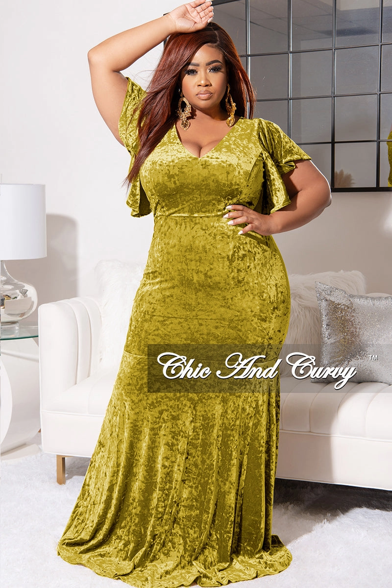 Lightweight Flex Dynamic Motion Final Sale Plus Size Faux Wrap Sleeves Gown Velvet in Tea Leaf (similar to Puce)