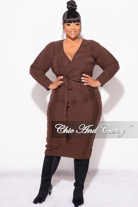 Final Sale Plus Size Faux Wrap Sweater Dress in Brown No Irritation Seams Core Basic