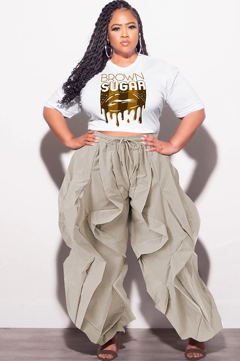 ReflectiveAccentDetails Final Sale Plus Size Fitted White Brown Sugar T-Shirt