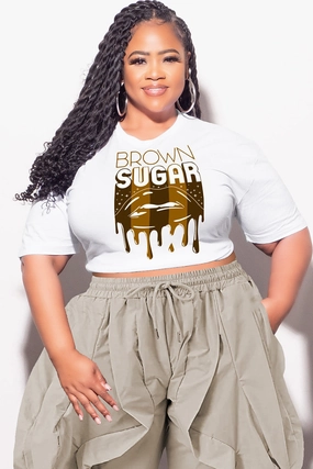 Final Sale Plus Size Fitted White Brown Sugar T-Shirt High Mobility