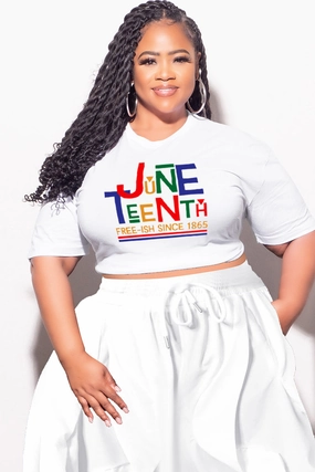 Flatlock Seams Breathable Comfort Fit Final Sale Plus Size Fitted White T-Shirt Juneteenth Free-ish Since 1865