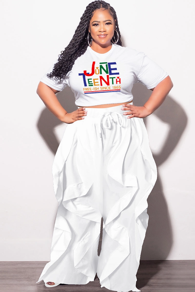 Flexible Material Final Sale Plus Size Fitted White T-Shirt Juneteenth Free-ish Since 1865