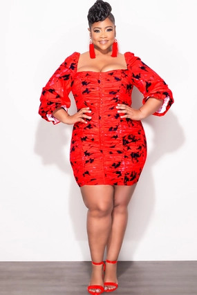 Twill Weave Texture Final Sale Plus Size Frill Corset Mini Dress in Red