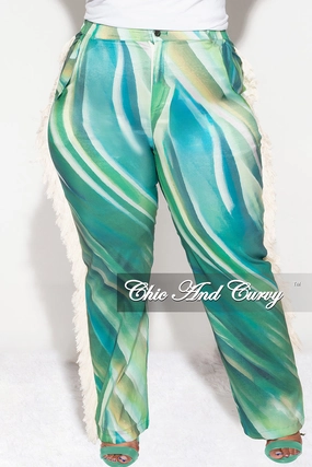 Final Sale Plus Size Fringe High Waist Pants In Green Comfy Design