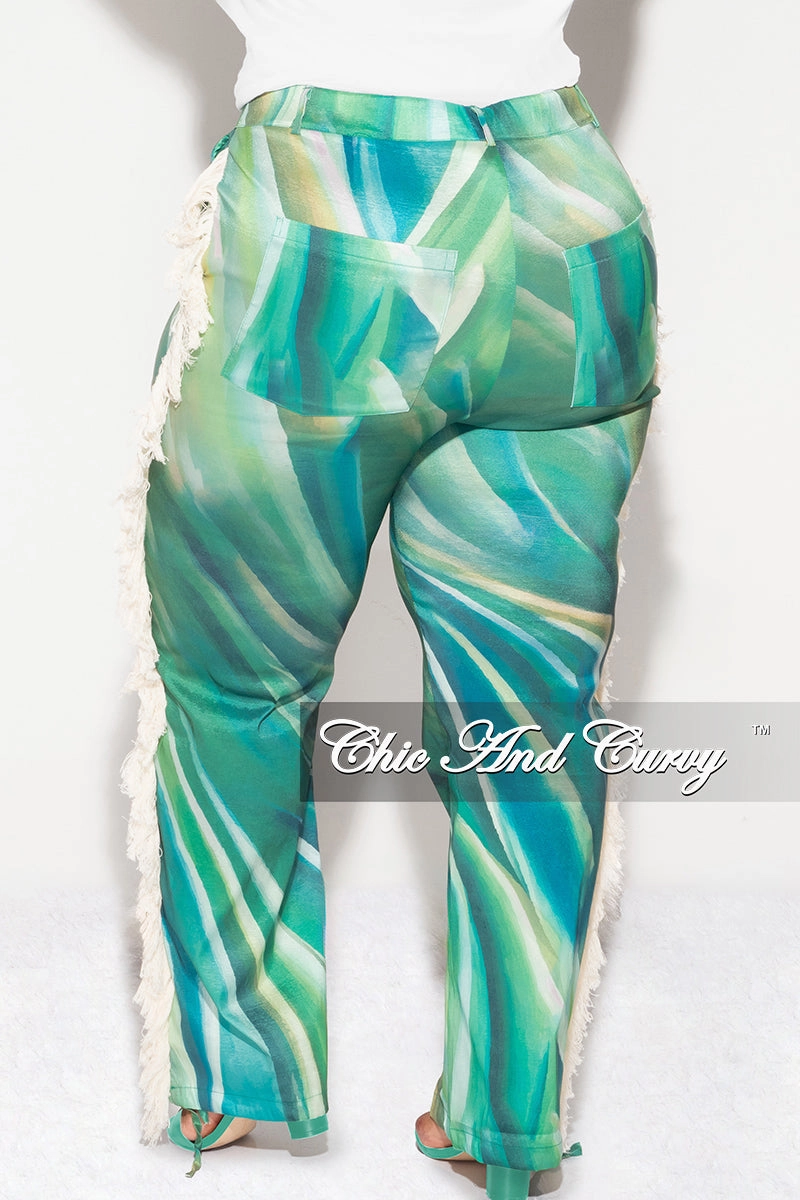 Final Sale Plus Size Fringe High Waist Pants In Green NonChafingEdges