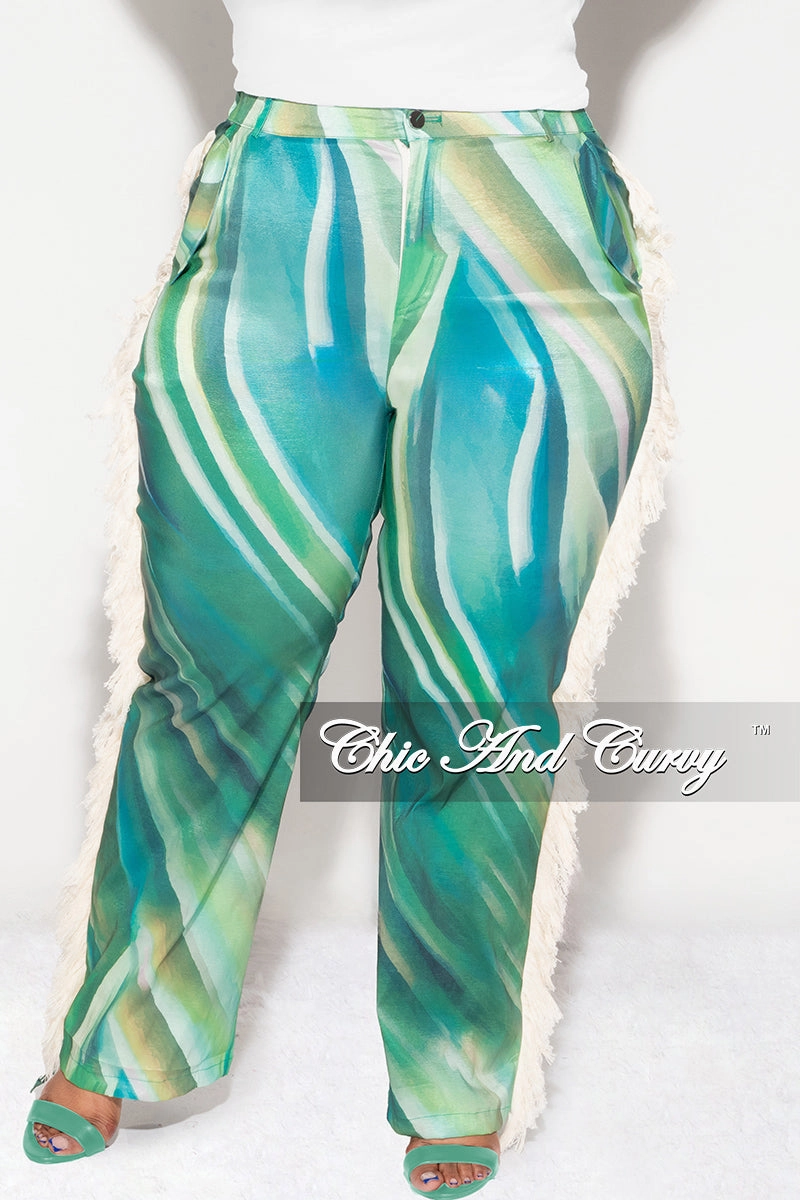 Layered Look Final Sale Plus Size Fringe High Waist Pants In Green