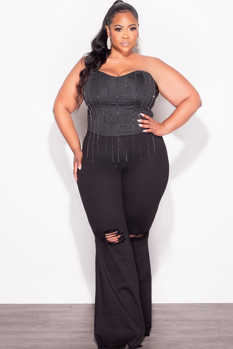 Final Sale Plus Size Fringe Rhinestone Tube Top in Black Effortless Design