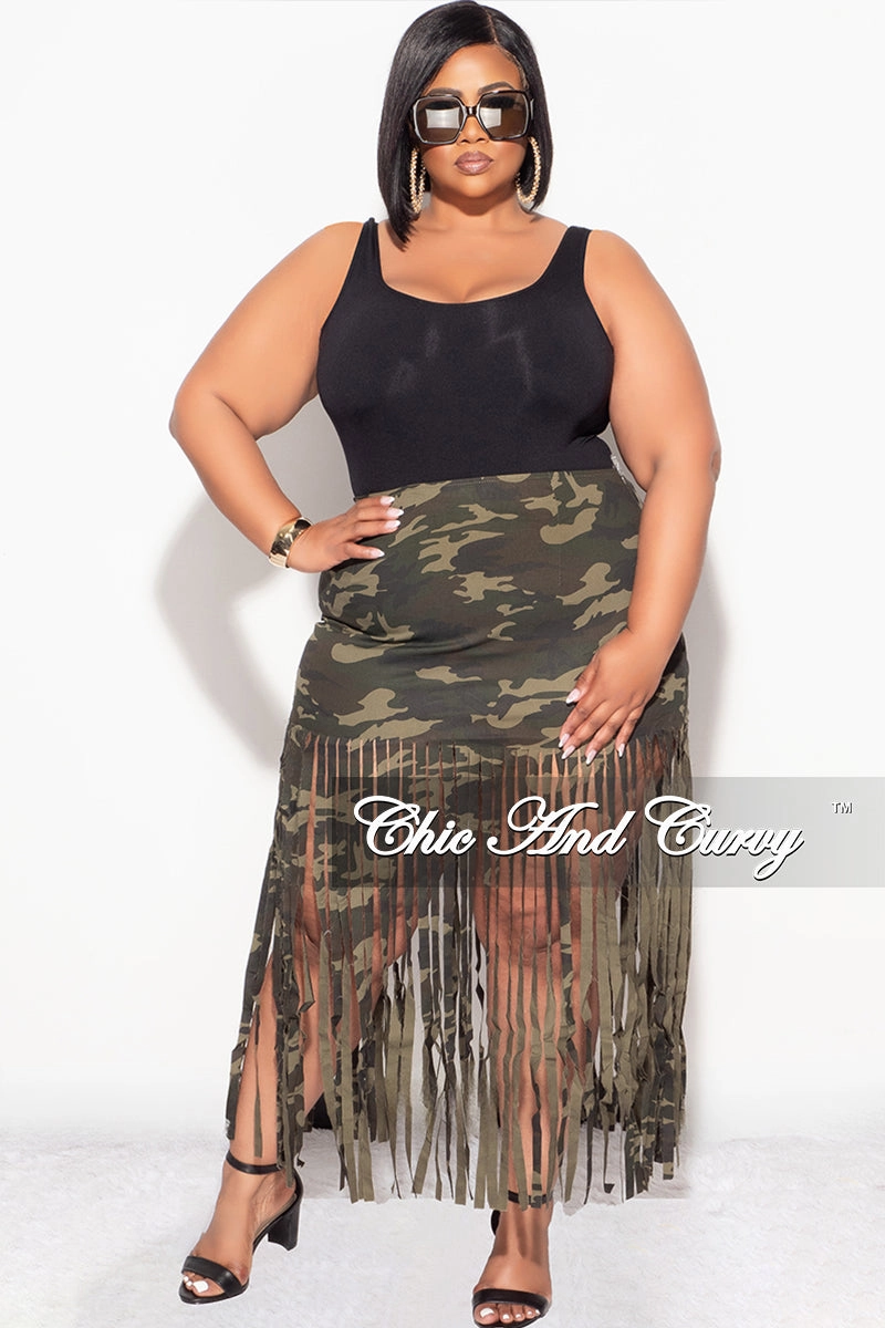 Final Sale Plus Size Fringe Skirt in Camouflage Print Street Comfort Comfort Layer Wear