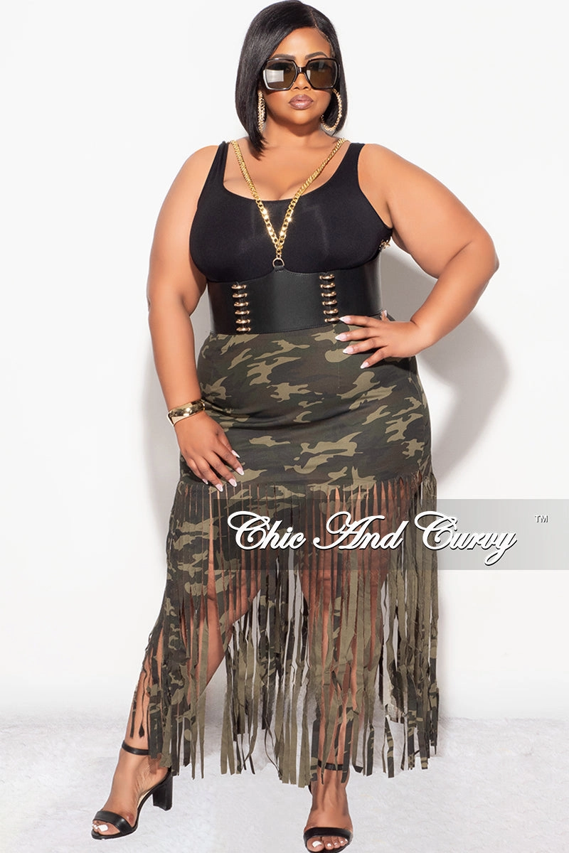 Tough Style Final Sale Plus Size Fringe Skirt in Camouflage Print