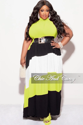 NonChafingLegs Final Sale Plus Size Halter Maxi Dress In Lime Black and White