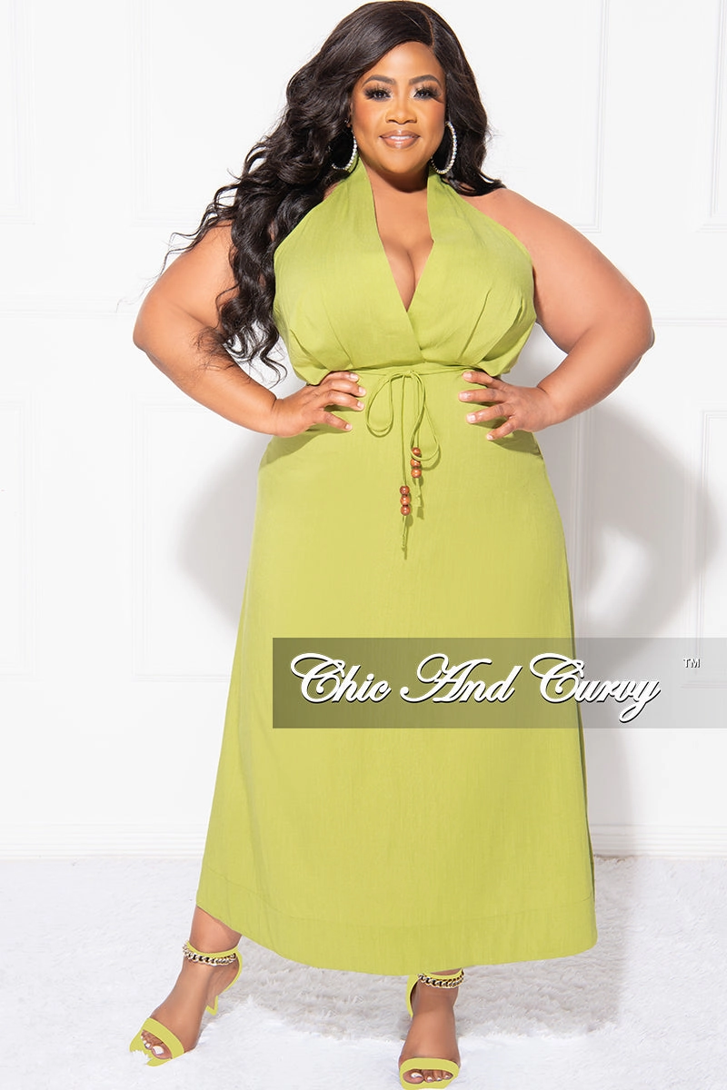 Final Sale Plus Size Halter V Neck Dress in Lime Quick Access Performance Gear