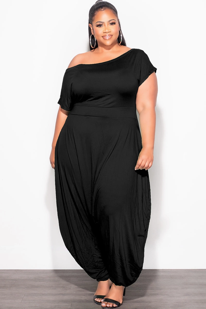 Final Sale Plus Size Harem Jumpsuit in Black Contoured Panel Design