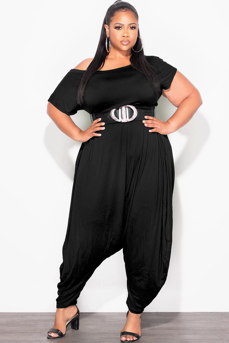 Final Sale Plus Size Harem Jumpsuit in Black FadeResistantTreatment