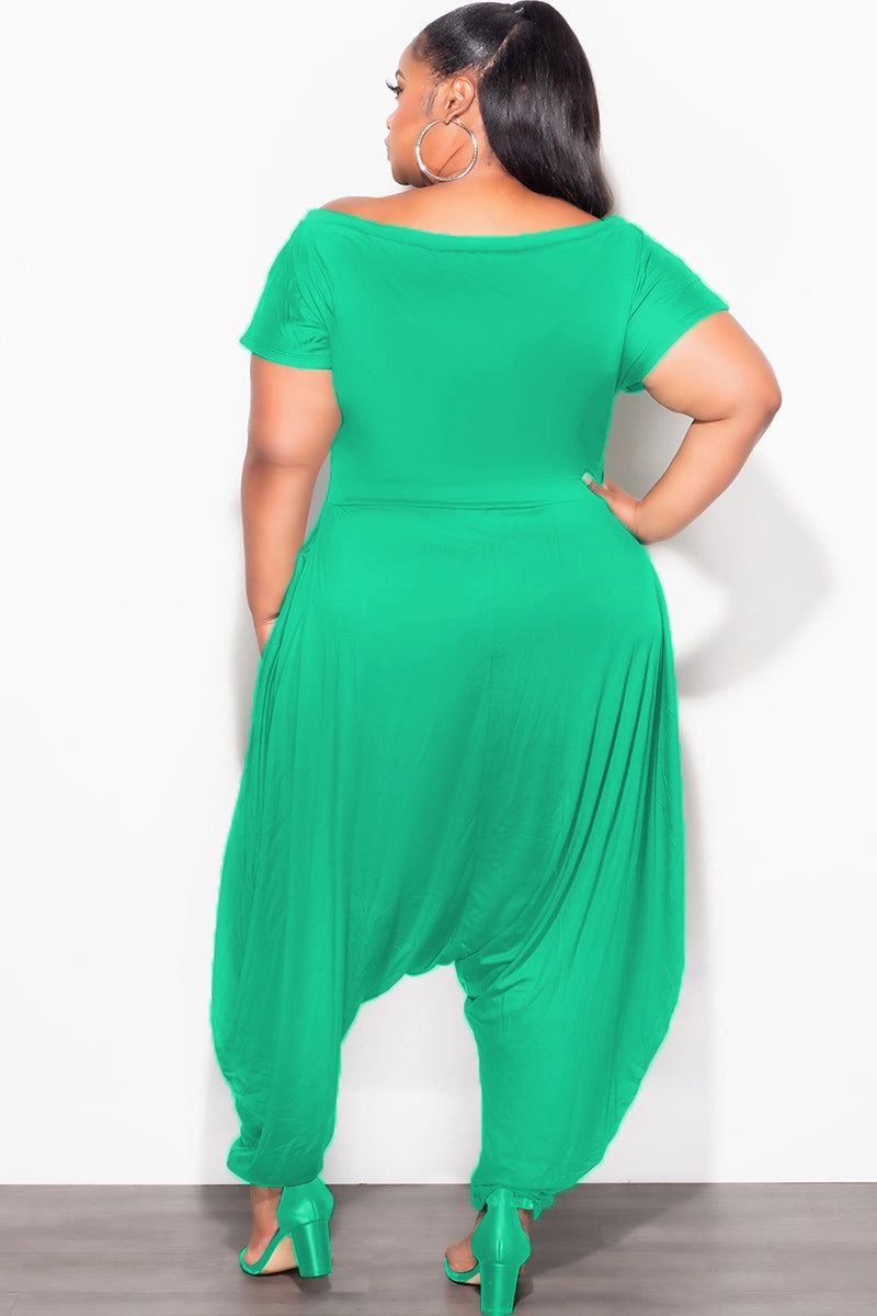 Final Sale Plus Size Harem Jumpsuit in Kelly Green Zip-off legs Reinforced Knees