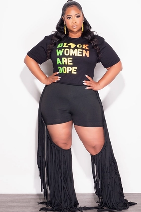 Durable Hemming Final Sale Plus Size High Waist Cutout Fringe Trim Pants in Black