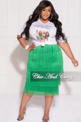 Final Sale Plus Size High Waist Fringe Tiered Midi Pencil Skirt in Green HighWaistSupport