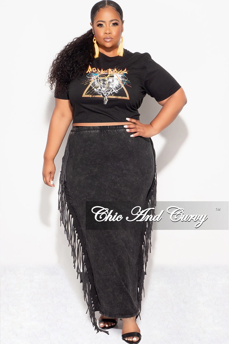 Final Sale Plus Size High Waist Fringe Trim Pencil Skirt in Black Urban Flex