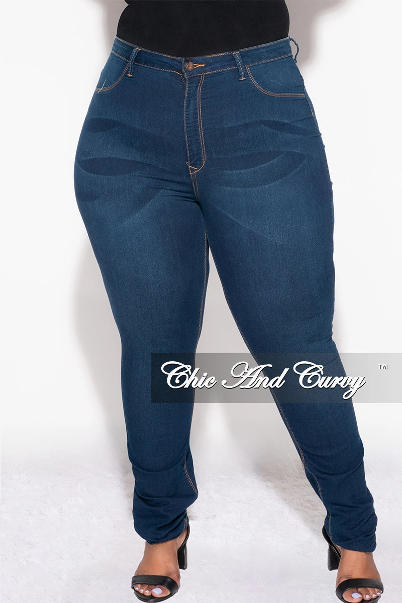 Final Sale Plus Size High Waist Jeans in Dark Denim Slim Stretch elastic waistband
